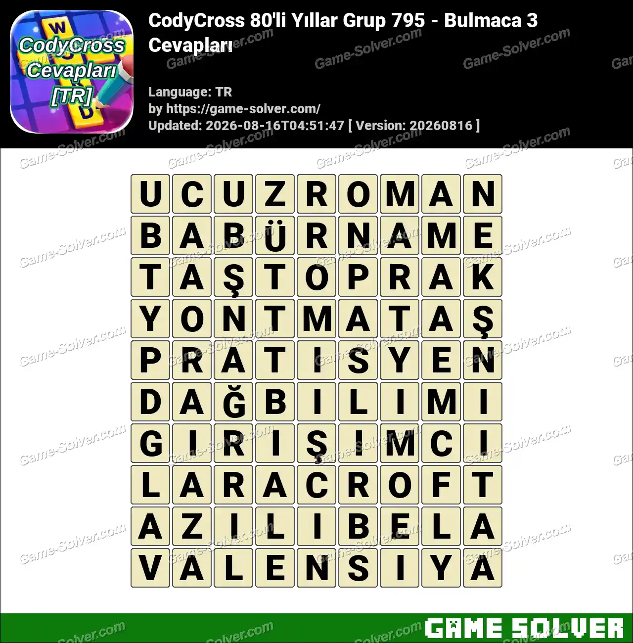 CodyCross 80’li Yıllar Grup 795 – Bulmaca 3 Cevapları